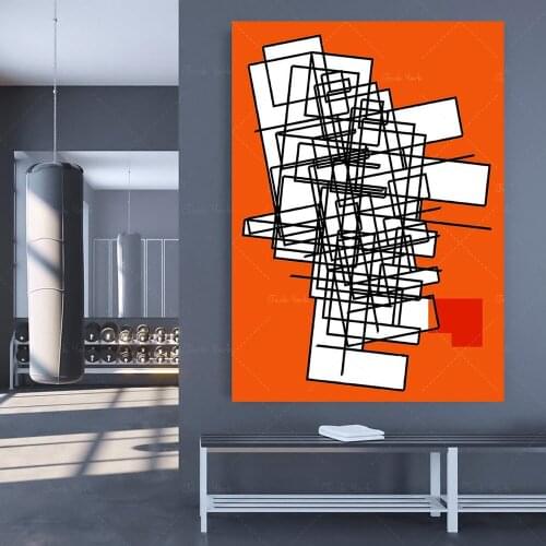 Printable Wall Art, Geometric Abstract Art, Construction Art, Bauhaus, Mid Century Modern, Orange Black Art Decor RegiaArt