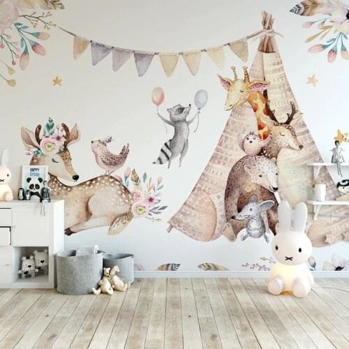 Custom 3D Mural Wallpaper Cartoon Animal Elk Giraffe Children Kids Room Bedroom Background Wall Painting Wall Papers Home Decor