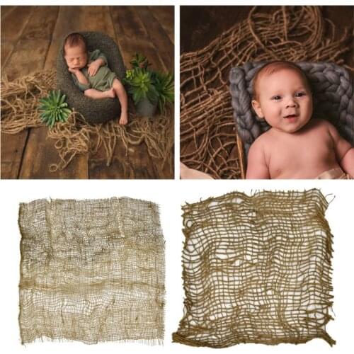 Newborn Handcraft Jute Backdrop Blanket Baby Photography Prop Chunky Burlap Layer Net Studio Props