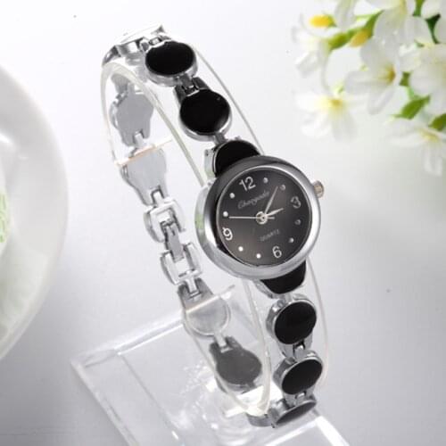 Wholesale Quartz Dial Black Stone Silver Bracelet Women Wristwatch Casual Watch Hot Sale Reloj Drop Shipping