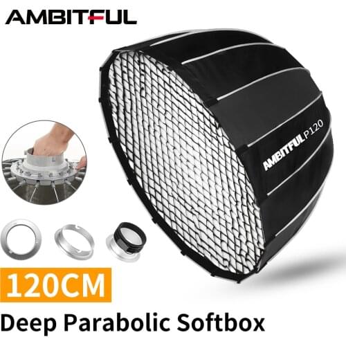 AMBITFUL Portable P120 120CM Quickly Fast Installation Deep Parabolic Softbox with Honeycomb Grid Bowens Flash Speedlite Softbox