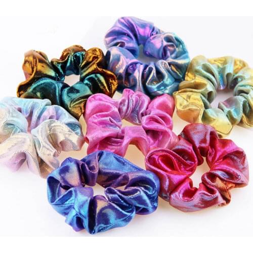 2019 New Women Colorful Elastic Hair Rope Bronzing Glitter Ponytail Holders Rainbow Hair Ring Scrunchie Girls Hair accessories