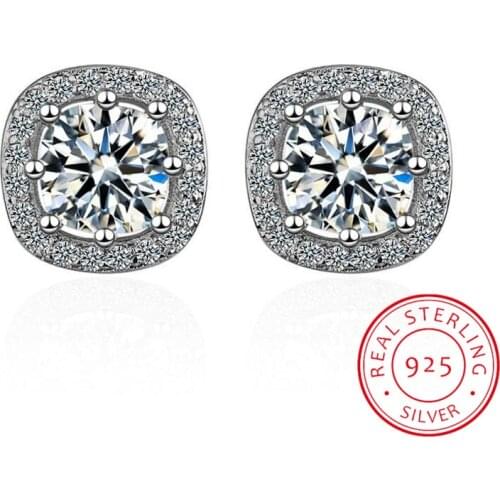 Luxury 925 Sterling Silver Earrings For Women Dazzling Micro Zirconia Square Stud Earrings oorbellen pendientes S-E549