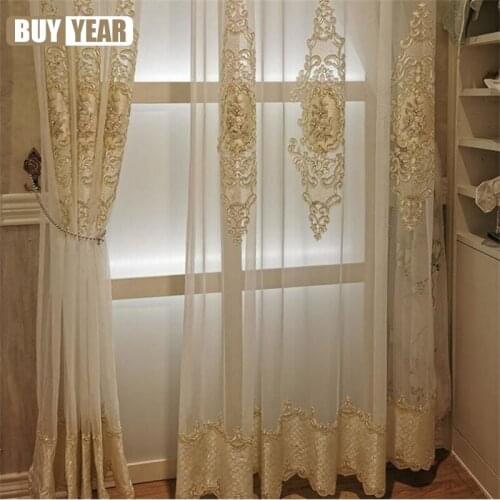 Luxury European Embroidered Pearl Tulle for Living Room Noble Window Bedroom Drapes Sheer Voile Valance Fabric White Panel 034#4