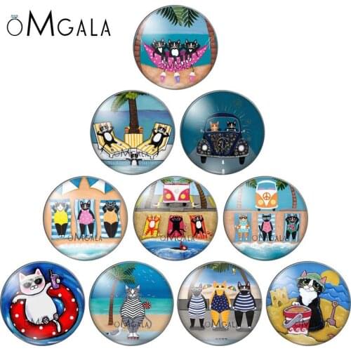 Cartoon cute cat animals illustration 10pcs mixed 12mm/18mm/20mm/25mm Round photo glass cabochon demo flat back Making findings
