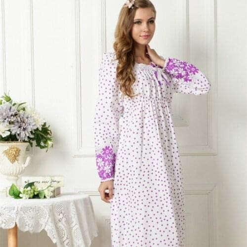 Spring New Cotton Princess Nightgowns Long Sleeve Women Sleepwear Palace Princess Nightdress Polka Dot Printing Sleepshirts