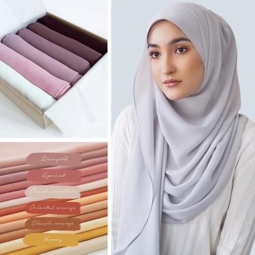 Muslim Bubble Chiffon Hijab Scarf Women Solid Color Soft Long Shawls and Wraps Georgette Islamic Head Scarves Ladies Hijabs 2021