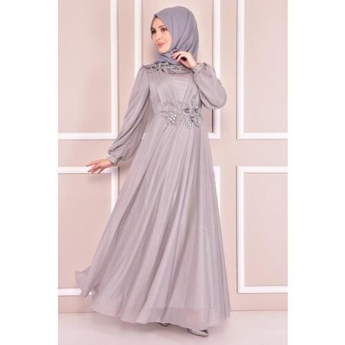 Güpür Detay Abiye Gri KBR10006