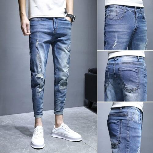 Spring jeans for men slim slim feet casual long trousers for men Korean edition trend everything goes with the new spring 2021 c