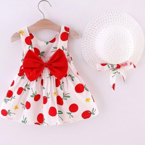 Cherry Fruit Printed Summer Dress Toddler Kids Girls Princess Dress Bowknot Sleeveless Cute Casual Dresses For Girl Vestido Robe