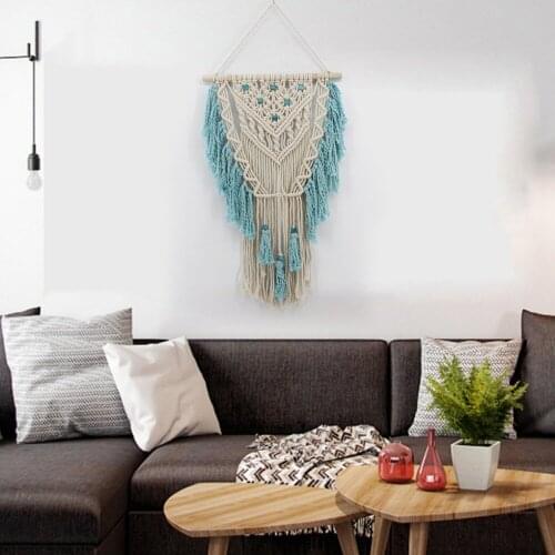 Hanging Ornament Lake Blue Tassel Braided Wall Hanging Pendant Handmade Decorative Tapestry Wedding Home Decoration