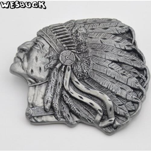 WesBuck Brand Women mens clothing cowboy belt buckles accessories tool diy luxury indian head meta beltl buckle with PU belt