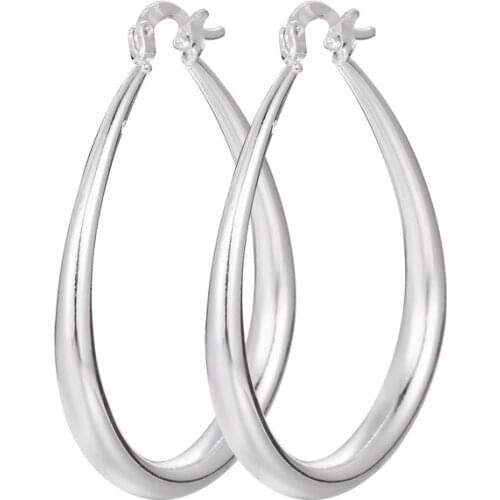 925 Sterling Silver Smooth 33MM Long Hanging Hoop Earrings For Women Fashion Earrings High Quality Party Jewelry