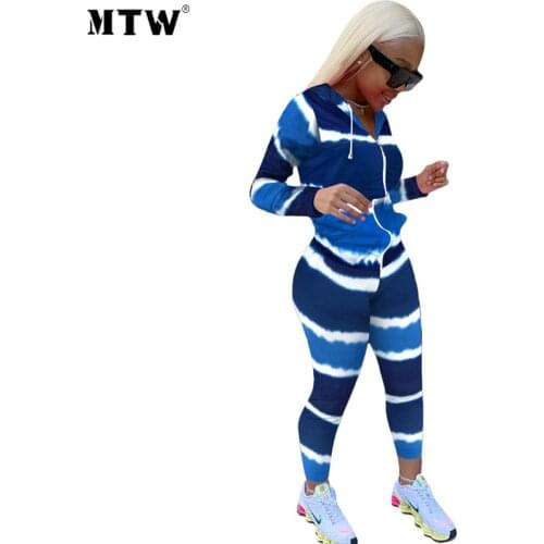 Women Long Sleeve Zipper Tops + Jogger Pants Suit Korean Gradient Striped Print Sets 2020 Casual Sporty Hooded Tracksuits