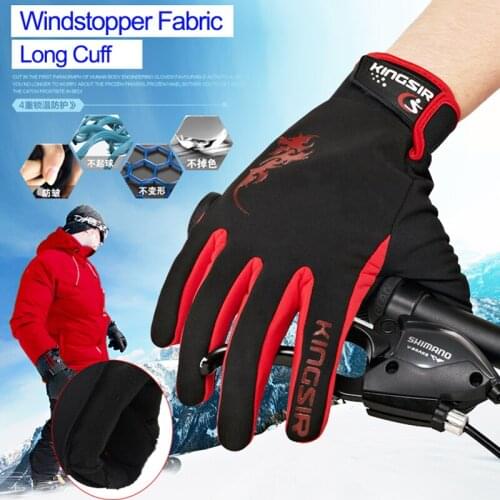 High quality KINGSIR Winter warm Bike Racing Gloves Full Finger Men MTB Cycling Gloves suit for 8 degrees ciclismo M/L/XL/XXL