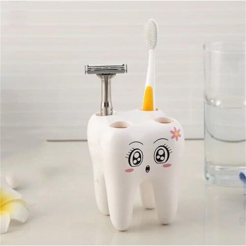 Tooth Shape Cartoon Toothbrush Holder Bathroom Decoration Accessories Floor Type Bathroom Storage Multifunction Home Tool