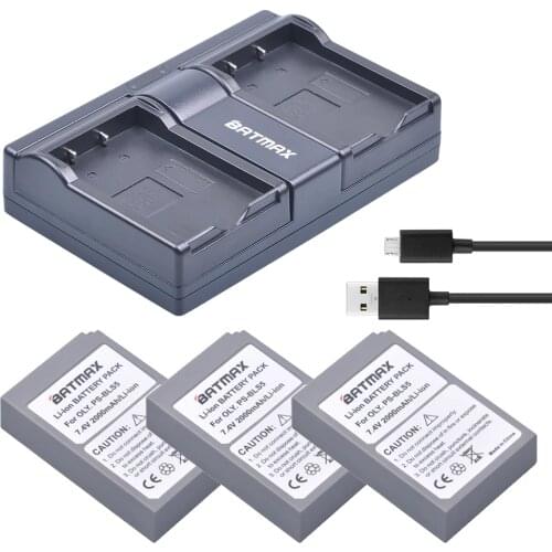 3Pcs PS-BLS5 BLS-5 BLS5 BLS-50 BLS50 Battery + USB Dual Charger for Olympus PEN E-PL2,E-PL5,E-PL6,E-PL7,E-PM2, OM-D E-M1 Cameras