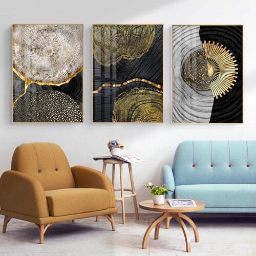 No Framed Abstract Retro Black Gold Wood Posters Nordic Luxury Tree Ring Canvas Picture Home Decor Paintings Wall Art