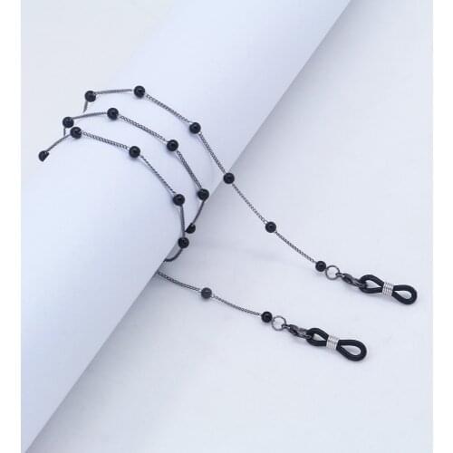 Fashion Black Imitation Pearls Glasses Chains Metal Face Mask Lanyard Anti Slip Reading Eyeglass Sunglasses Strap Cord Necklace