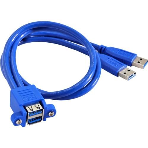 Chenyang Combo Dual USB 3.0 Male to Stackable Female Extension Cable 50cm with Screw Panel Mount Holes