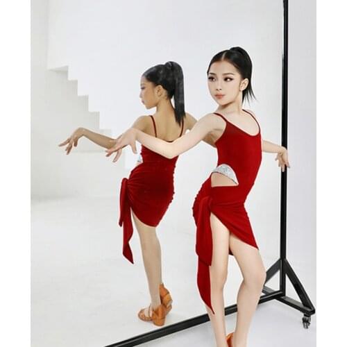 ChildrenS Latin Dance Competition Dress Girls Practice Clothes Women Sexy Rhinestone Decoration Latin Performance Dress DQS6850