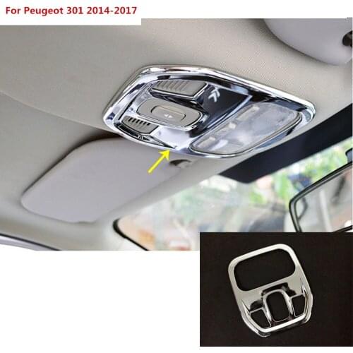 For Peugeot 301 2014 2015 2016 2017 car ABS chrome front head read reading switch light lamp frame roof trim part molding 1pcs