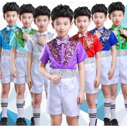 ChildrenS Jazz Costumes Boys Dance Performance Clothes Sequins Chorus Costume For Kids Festival Host Clothing 100-170cm DWY2062