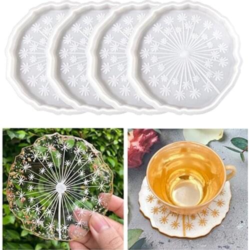 Resin Coaster Molds Dandelion Round Coaster Molds for Resin Casting for DIY Epoxy Resin Coaster Cups Mats Home Decoration