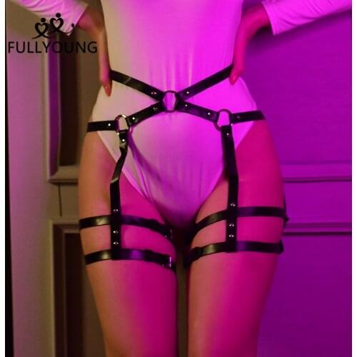 Fullyoung Punk Black Leather Harness For Women Garter Belt Lingerie Bdsm Body Buttocks Bondage Sex Toys For Women Erotic Costume