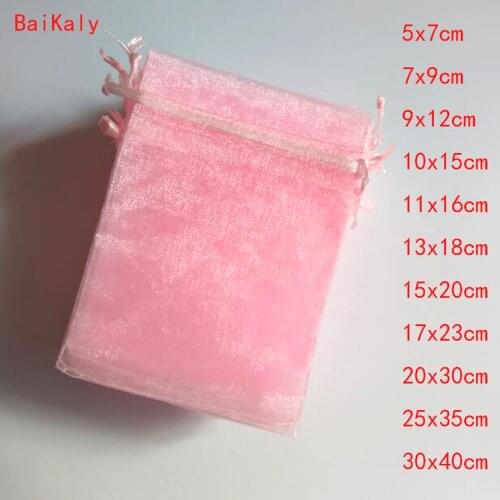 Household 100pcs Drawable Pink Small / Big Organza Bag Favor Wedding Party Christmas Gift Bags Jewelry Packaging Bags Pouches