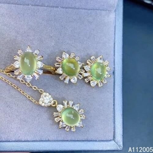 KJJEAXCMY Fine Jewelry 925 Sterling Silver Inlaid Natural Prehnite Womens Pendant Ring Earrings Gem Set popular support test
