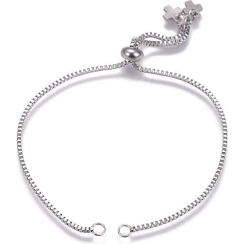 25pcs Stainless Steel Adjustable Slider Box Charm Chain with Star Cross Heart Pendant for DIY Jewelry Making Bracelet Connectors