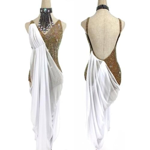 Latin Dance Costume Dress Sexy Backless Sparkly Rhinestone Leotard Prom Competition Clothes Tango Salsa Latin Dancewear BL4517