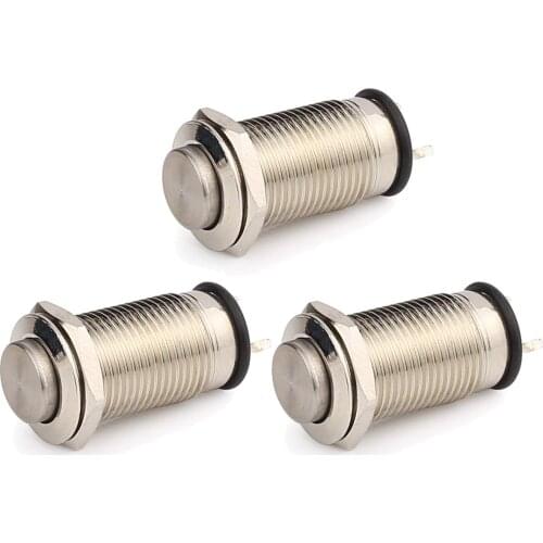 Metal Waterproof Push Button Switch Self-Locking Lock Switch 10mm Small Power Button Switch Silver 2 feet 3PCS