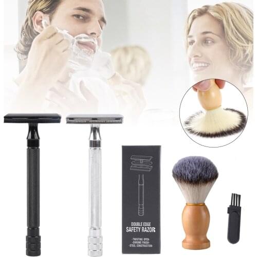 Men Manual Shaving Razor Double Edge Safety Razor Beard Trimmer With Small Brush Silver For Men Hair Removal Razors