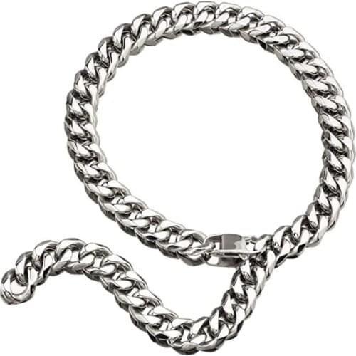 Hip Hop Mens Choker Stainless Steel Miami Chain Curb Cuban Link Rapper Necklace Jewelry with Tail 13mm 24 inch-32 INCH
