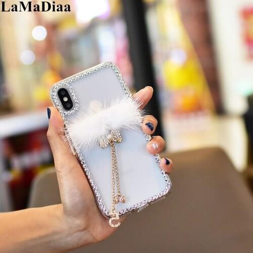 LaMaDiaa Luxury Bling Glitter Case For SamsungS8 S9 S10 S20 S21 PLUS Note8 9 10 20 Soft TPU Diamond Pendant Protector Back Cover