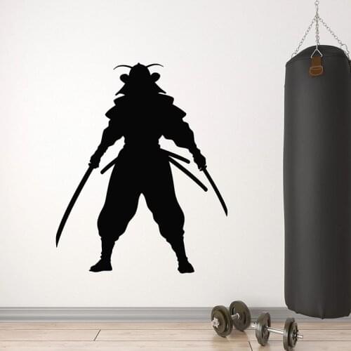 Japanese Warrior Wall Decal Samurai Fight Katana Silhouette Window Vinyl Stickers Teens Bedroom Gym Interior Decor Mural E358