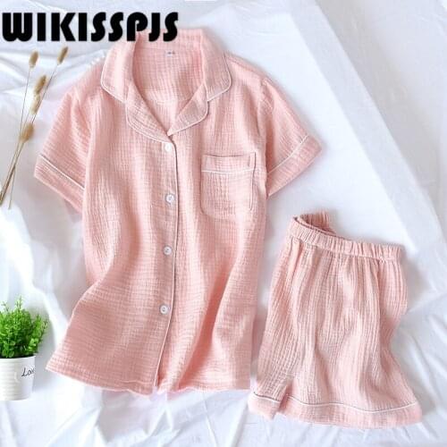 2021 NEWMonochrome Short Sleeve Shorts PAJAMAS Suit Lapel Home Suit Pajamas for Teen Girls Kawaii Pajama Two Piece Set Summer