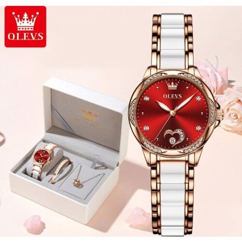 New Elegant Women Watch Set Bracelet Necklace Automatic Mechanical Watch Ceramic Steel Strap Reloj Mujer Gift Box Drop Shipping