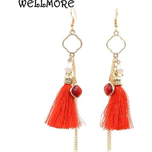 WELLMORE new fashion Freshwater pearl ,glass chain earrings 8 colors long tassel earrings for women drop earrings wholesale