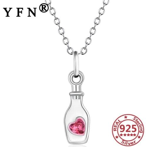 YFN 925 Sterling Silver Love Bottle Pendant Necklaces Crystal Zircon Pendant Necklace Valentines Day Gifts Girls Gifts Jewelry