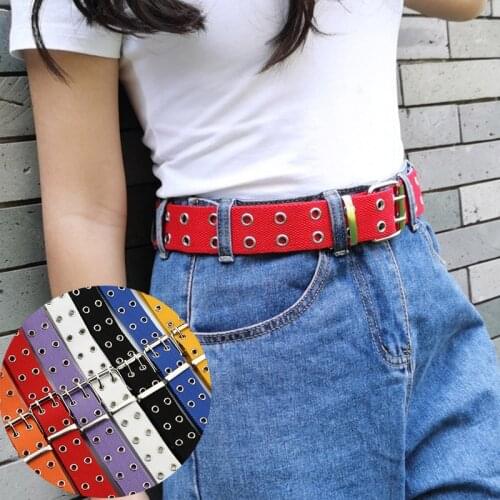 2020 New Designer Harajuku Wide Canvas Web Double Grommet Hole Buckle Belt Female Male Waist Strap Belts for Women Men Jeans