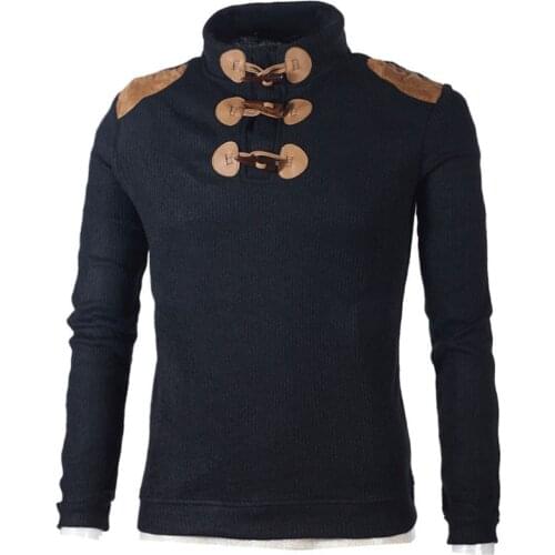 Autumn Winter Sweater Men Stand Collar Casual Pullover Men Long Sleeve Retro Button Knitted Clothes Men Sweater Streetwear WF357