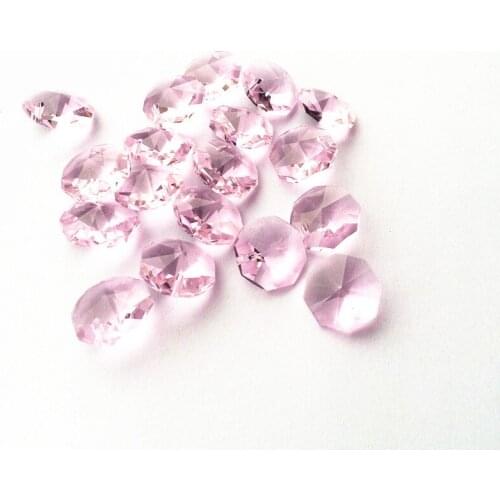 Top Quality 100pcs 14mm Pink Crystal Octagon Beads In One Hole For Chandelier Parts Diy Curtain Accessories Wedding, Home Decor