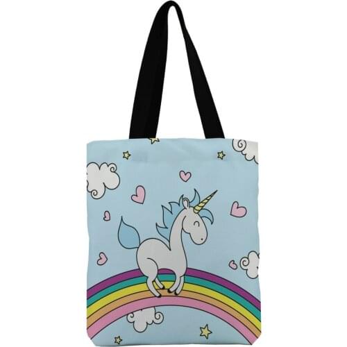 ZHBSLWT 3D Print Rainbow Unicorn Design Beach Bags For Female Single Shoulder Shopping Bag Casual Women Canvas Tote Handbag Big
