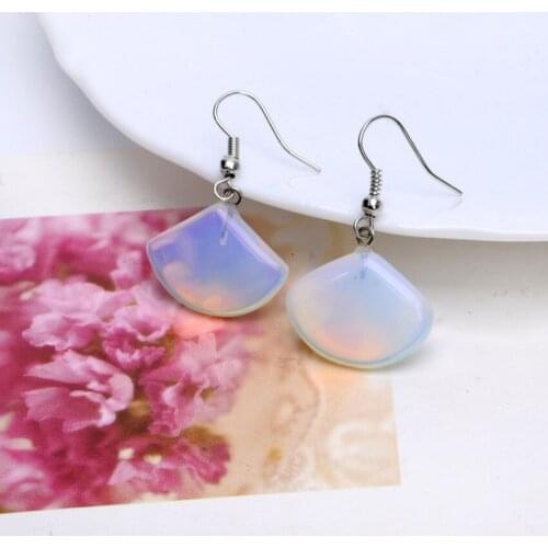 FYSL Silver Plated Geometric Shape Opalite Opal Dangle Earrings for Women Trendy Jewelry