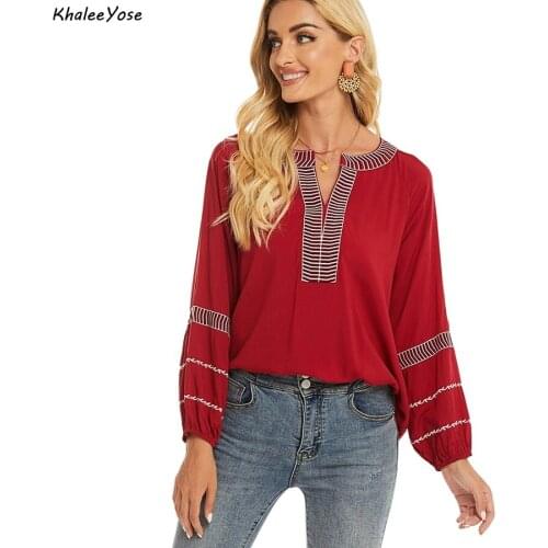 KHALEE YOSE Floral Embroidery Blouse Shirt Cotton Summer Mexican Women Shirt Long Sleeve Plus Size 2xl 3Xl Ethnic Ladies Shirt