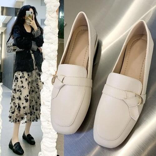 Womens Leather Shoes 2021 Spring New Soft Leather Low-heel Casual One-step Professional Working Womens Shoes
