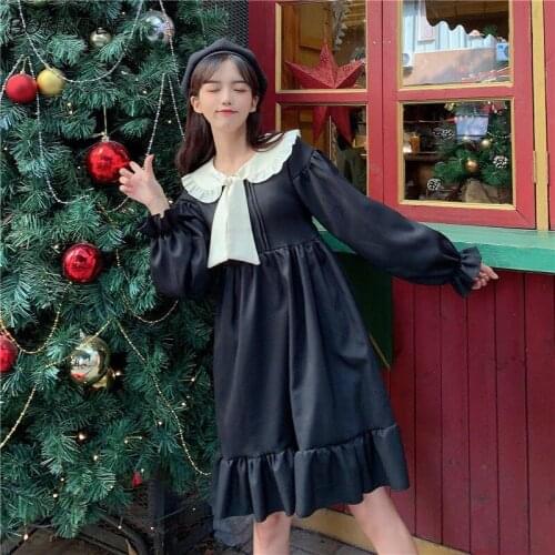 Dresses Women Kawaii All-match Ulzzang Long Sleeve Loose Cozy Spring Preppy Style Sweet Students Leisure Female Patchwork Mujer
